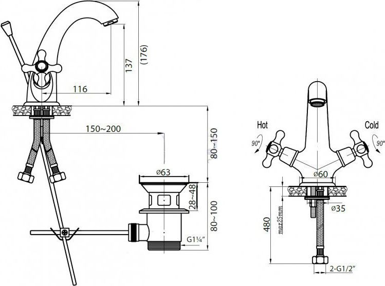 Смеситель Cezares Retro C LS1 02 для раковины RETRO-C-LS1-02 - 1