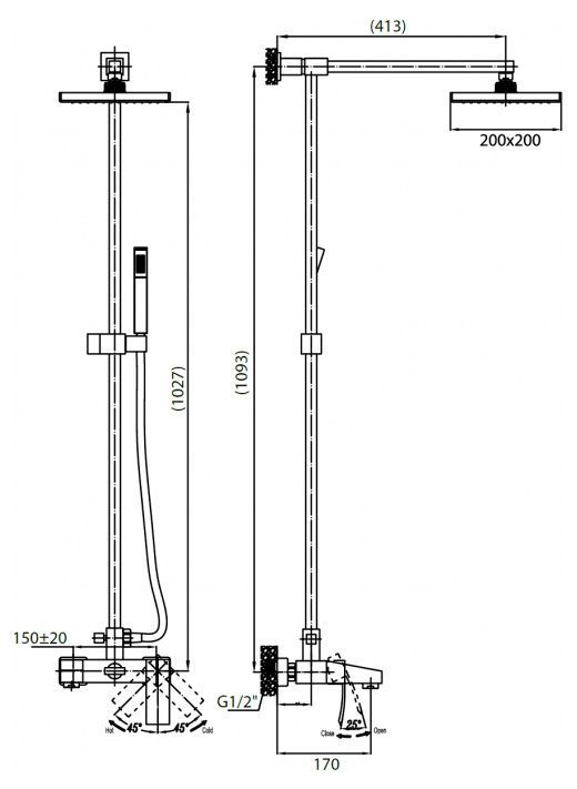 Душевая стойка Cezares Quattro C CVD-01 S QUATTRO-C-CVD-01-S - 1
