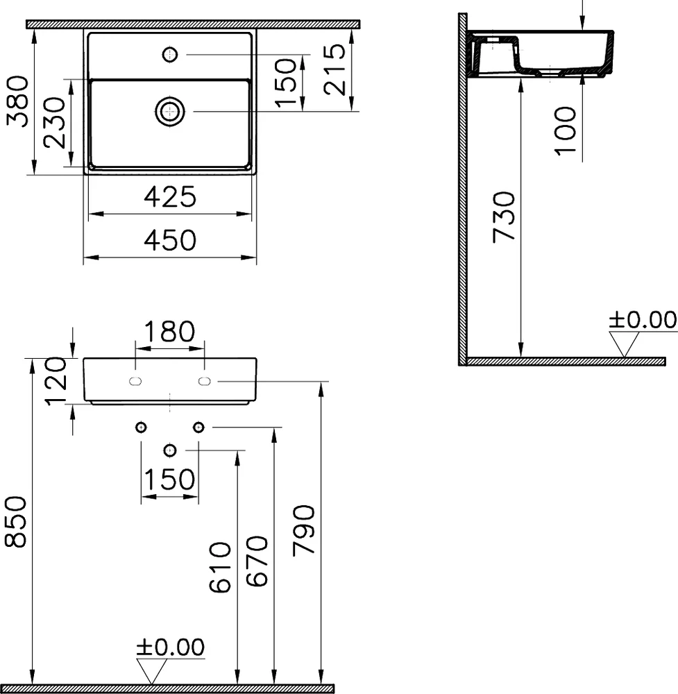 Раковина накладная VitrA Archiplan 45 белый 7400B003-0001 - 3
