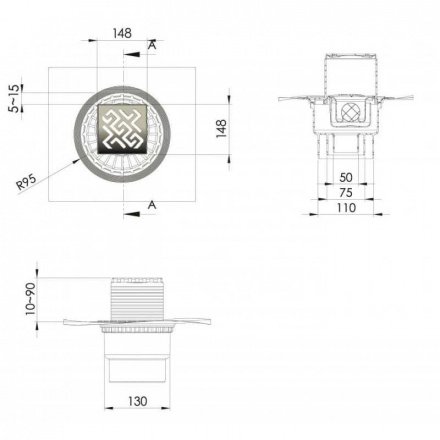 Душевой трап Berges Zentrum Antik 15х15 хром матовый 090465 - 1