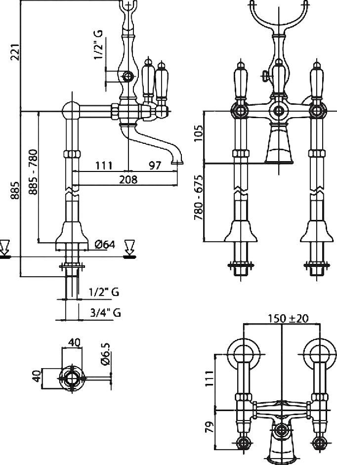 Смеситель для ванны Cezares FIRST хром  FIRST-VDP-01-Bi - 1