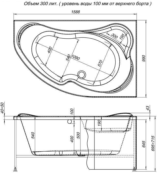 Акриловая ванна Aquanet Capri 160x100 R 203915 - 2