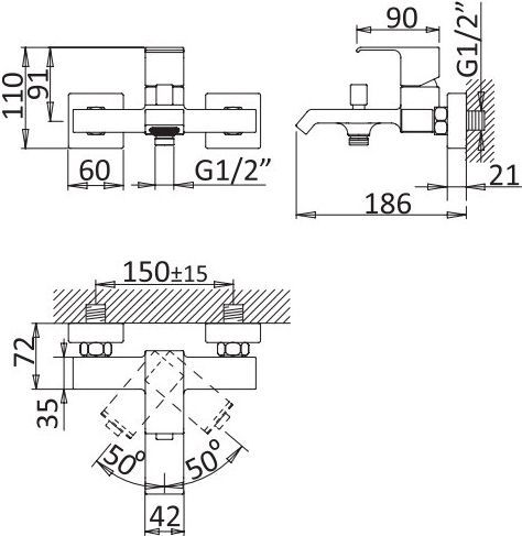 Смеситель Cezares Porta VM-01 для ванны с душем PORTA-VM-01 - 1