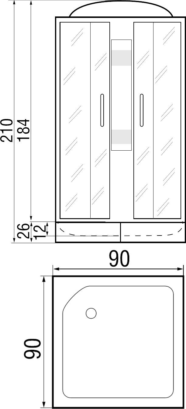 Душевая кабина с поддоном River Quadro 90/26 MT  10000002437 - 1