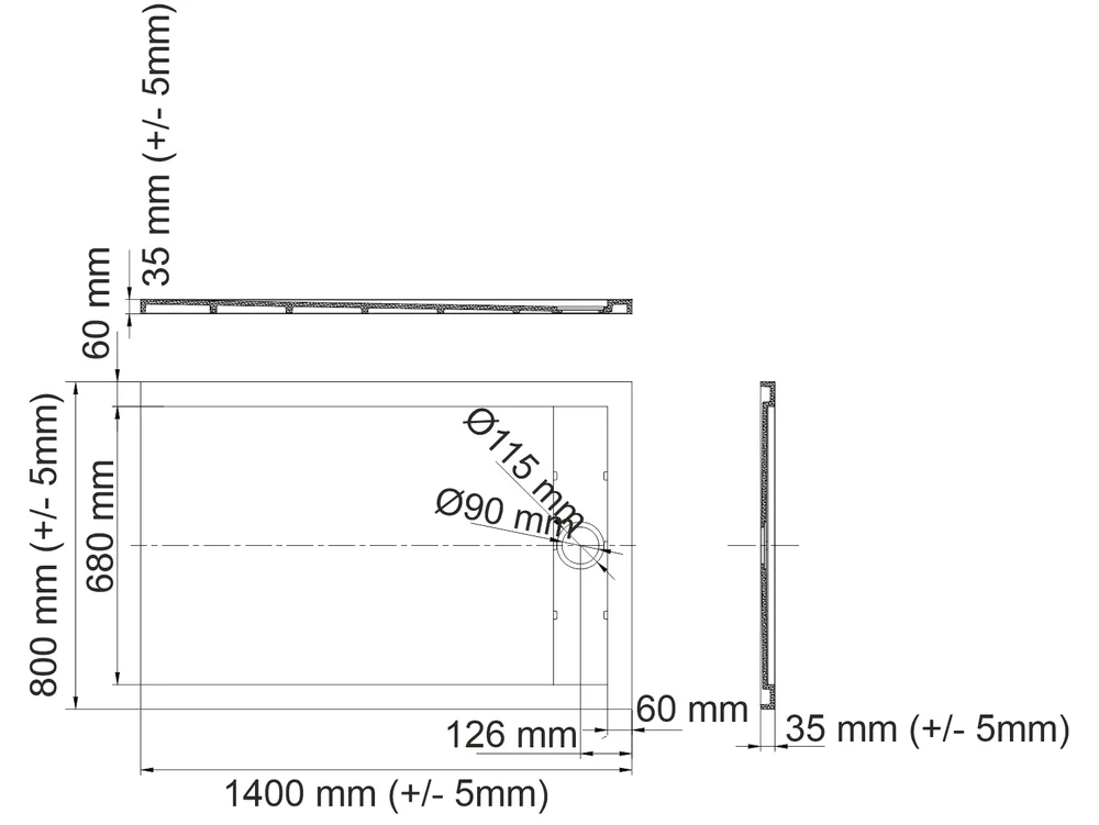 Поддон для душа Wasserkraft Wiese 140x80 серый матовый 84T35 - 2