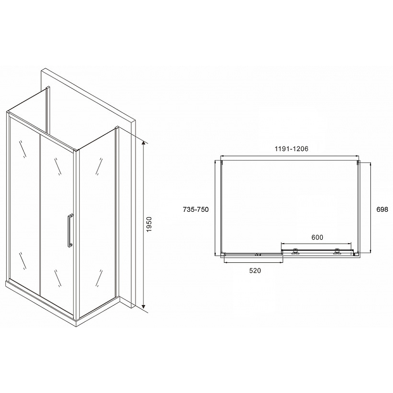 Душевой уголок Abber Schwarzer Diamant 120х75 черный стекло прозрачное AG30120BH-S75B-S75B - 1