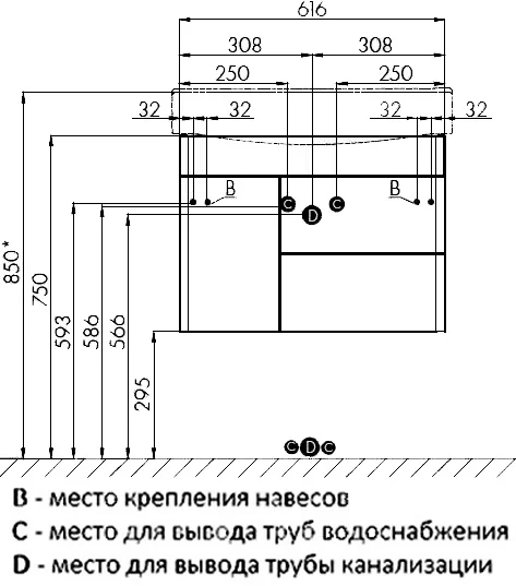 Тумба с раковиной Aquaton Беверли 65 белый глянец 1A2353K0BV010 - 9