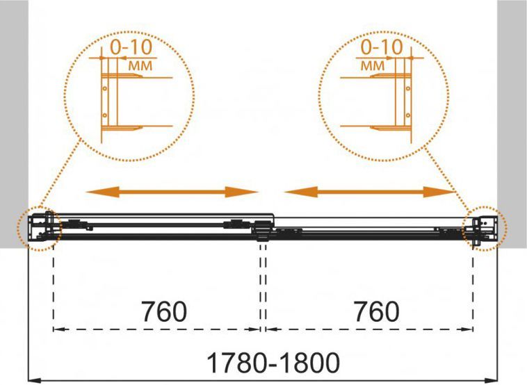 Шторка на ванну Cezares Tandem Soft 180 хром стекло прозрачное TANDEM-SOFT-VF-2-180/145-C-Cr-IV - 4