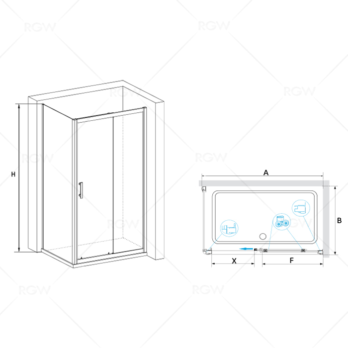 Душевой уголок  80*140*185 RGW PA-145 Прямоуг./Хром/Прозрачное/6 мм (Easy) 020814584-11 - 1