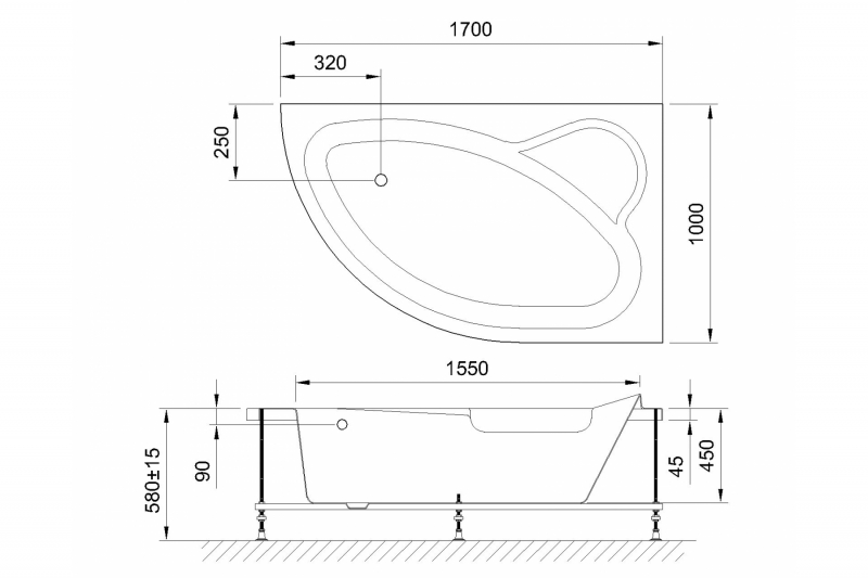 Ванна акриловая Royal Bath Alpine De Luxe 170x100 R с гидромассажем белый RB819102DL-R - 1