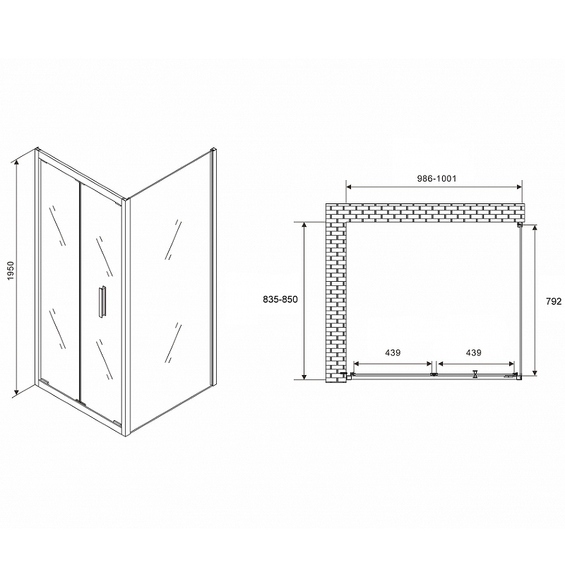 Душевой уголок Abber Sonnenstrand 100х85 черный стекло прозрачное AG07100B-S85B - 1