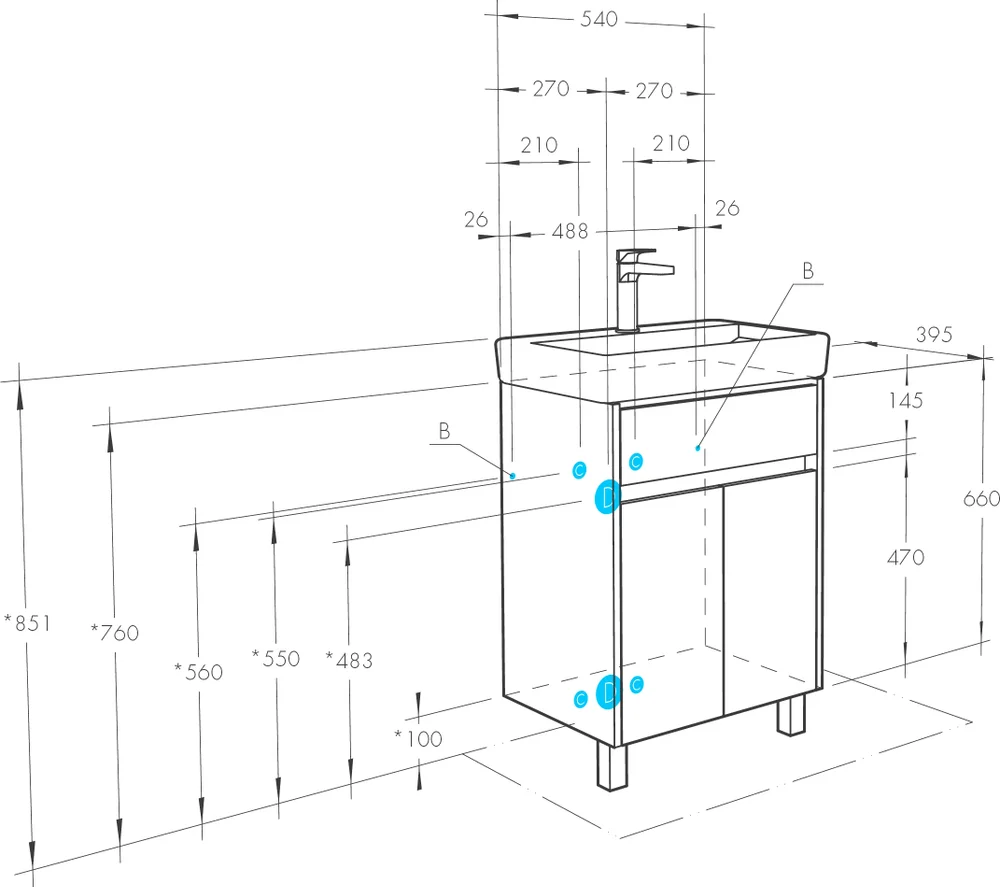 Комплект мебели напольный Aquaton Верди 60 белый-светлое дерево - 12