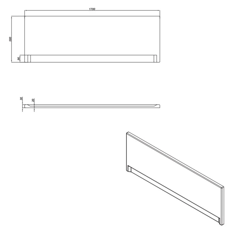 Фронтальная панель для ванны Cersanit Universal 170 белая PA-TYPE1*170 - 1