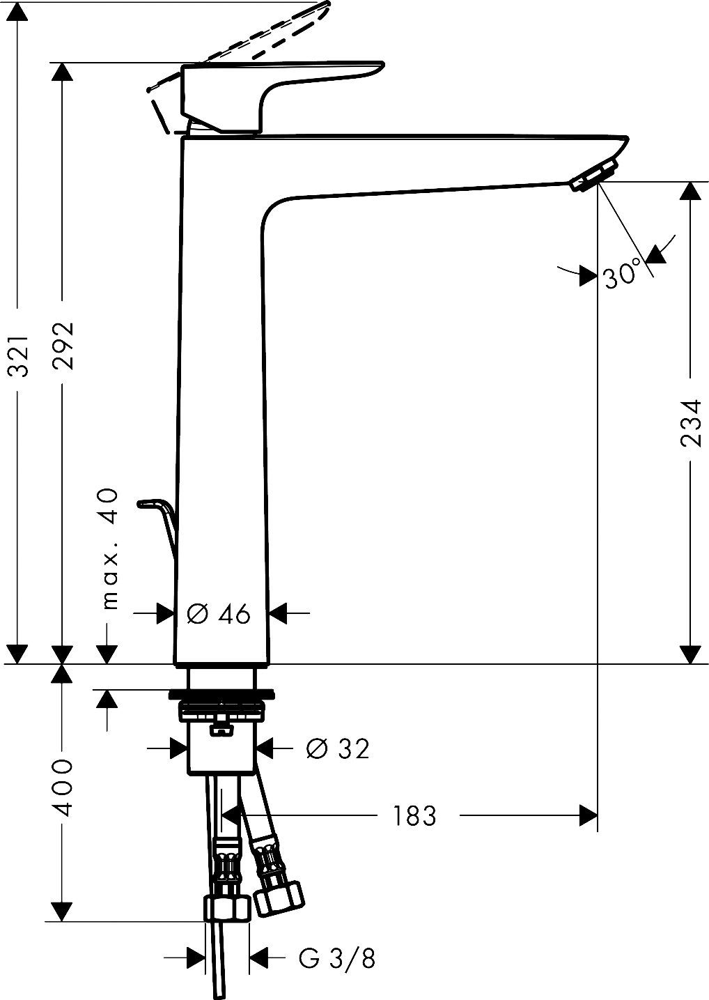 Смеситель Hansgrohe Talis E 71716340 для раковины с донным клапаном - 1