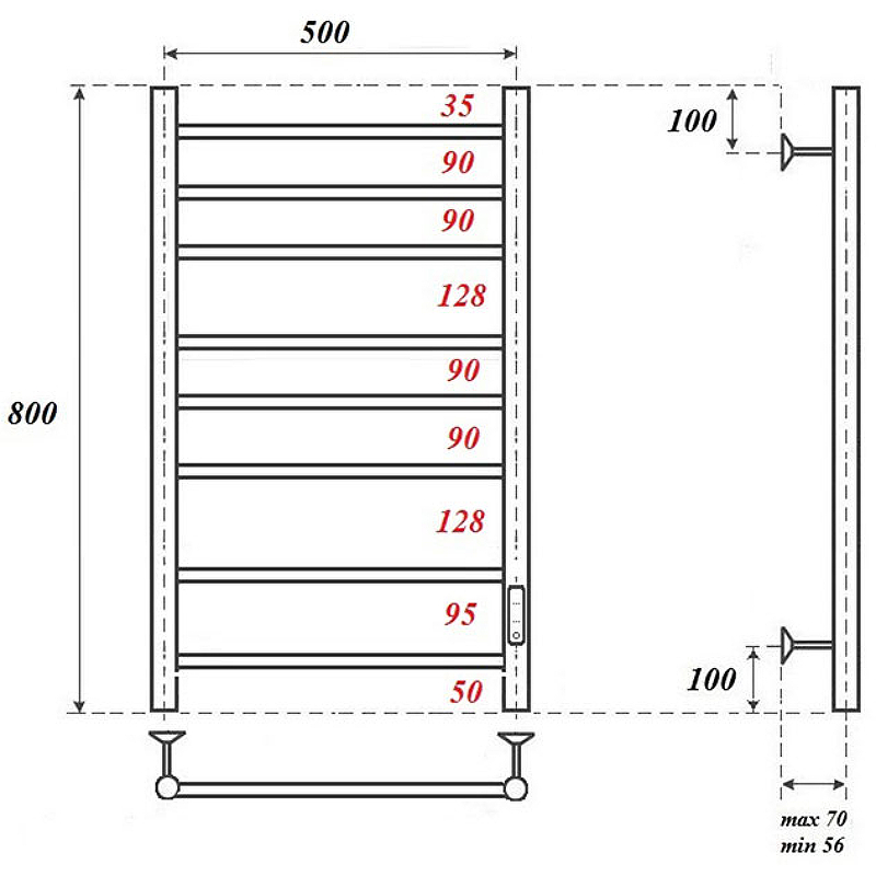 Полотенцесушитель электрический Point Аврора 50х80 белый PN10858W - 1