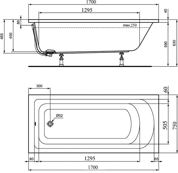 Акриловая ванна Ideal Standard Hotline 170х75, белый  K274601 - 7