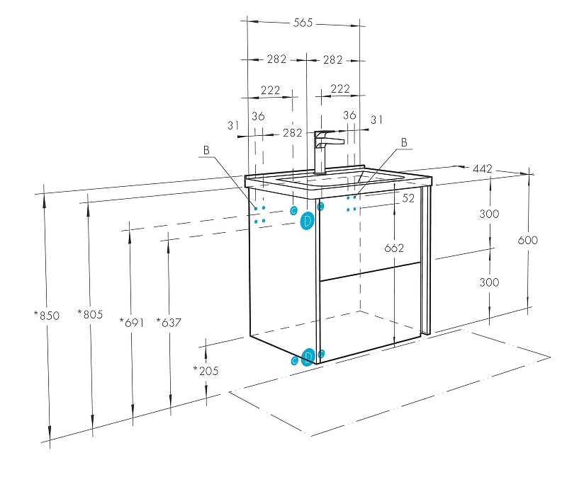 Комплект мебели Aquaton Стоун 60 темное дерево - 11