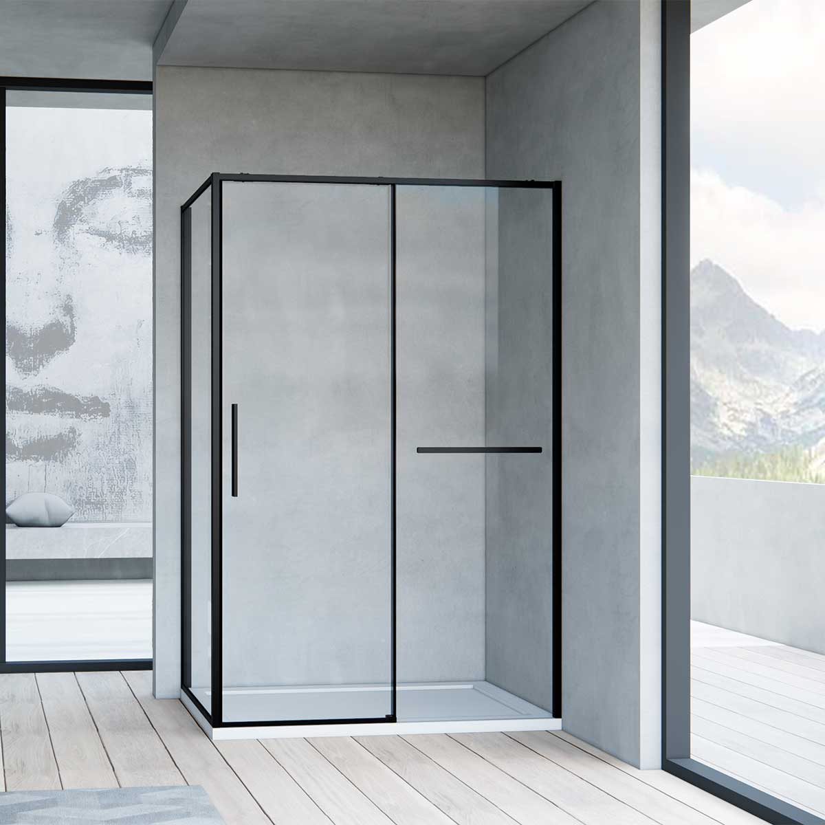 Душевой уголок Vincea Slim Soft 100х90 профиль черный стекло прозрачное  VSR-1SS9010CLB - 0