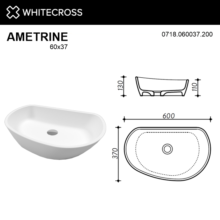 Раковина накладная Whitecross Ametrine 60х37 белый матовый 0718.060037.200 - 6