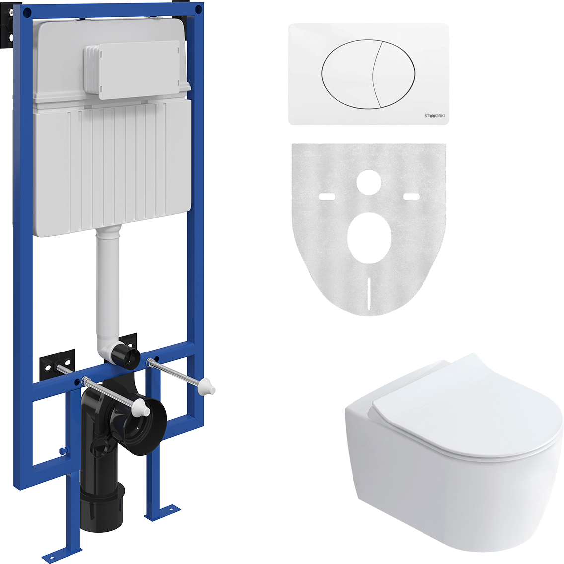 Комплект Унитаз подвесной STWORKI Ноттвиль SETK3104-2616 безободковый, с микролифтом + Система инсталляции для унитазов STWORKI 510162 с кнопкой смыва 230824 белой 561144 - 0