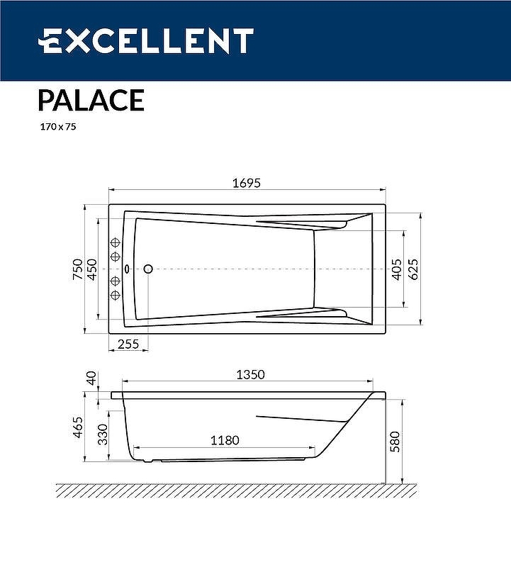 Акриловая ванна Excellent Palace 170x75 белая золото с гидромассажем WAEX.PAL17.RELAX.GL - 2