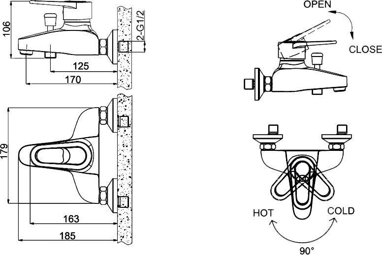 Смеситель Bravat Loop F6124182CP-01 для ванны с душем F6124182CP-01-RUS - 1