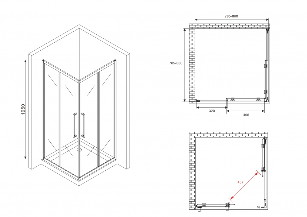 Душевой уголок Abber Schwarzer Diamant 80x80 профиль черный стекло тонированное AG02080BDTH - 4