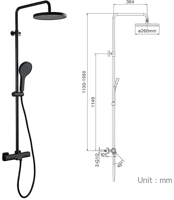 Душевая стойка Gappo черная матовая G2495-76 - 2