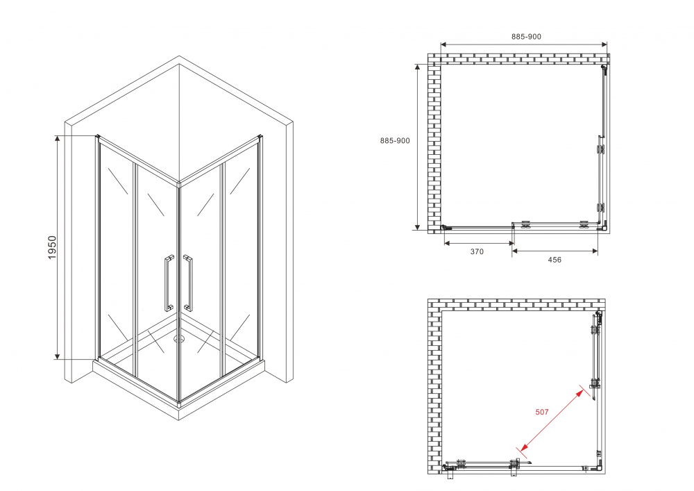 Душевой уголок Abber Schwarzer Diamant 90x90 профиль черный стекло тонированное AG02090BDTH - 4