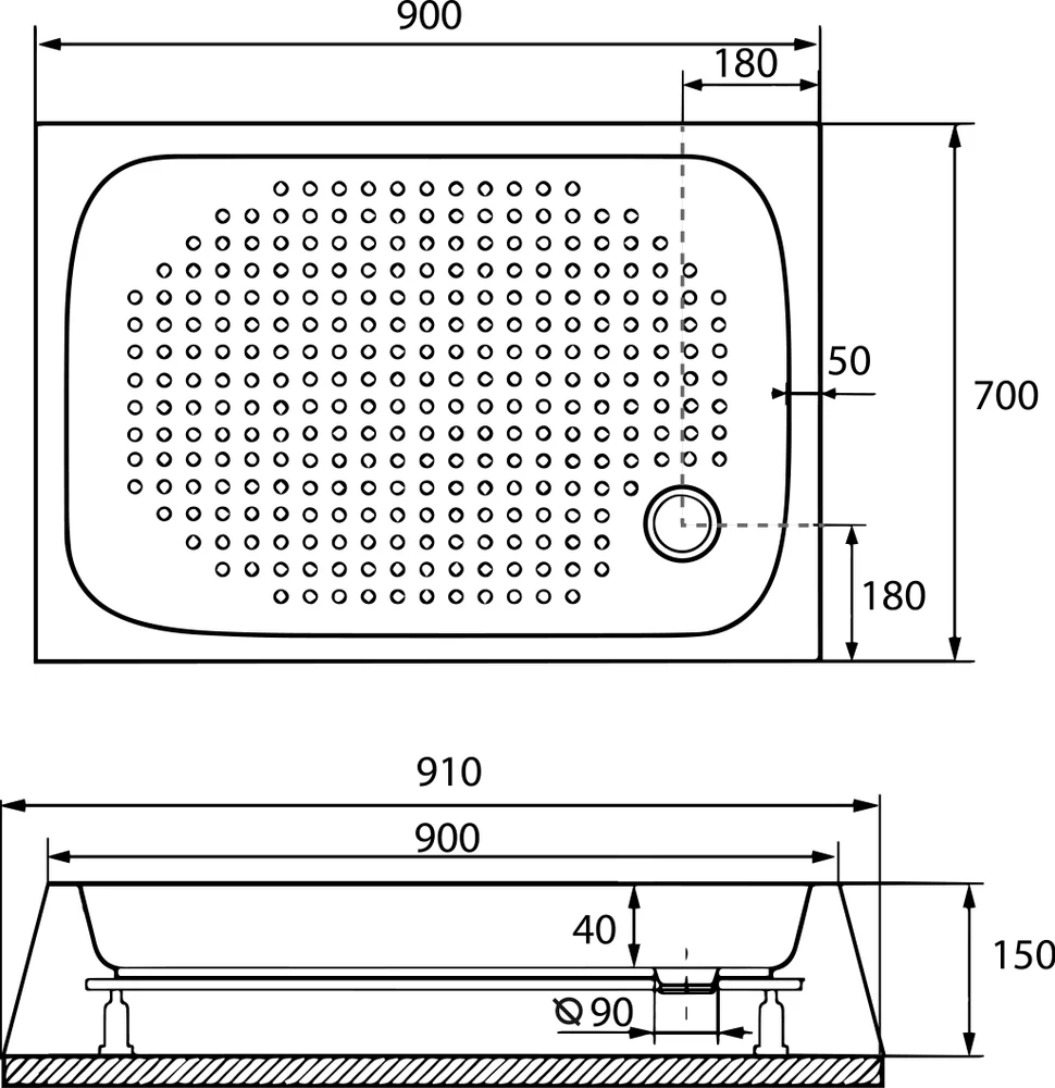 Душевой поддон 70*90 RGW LUX/TN /Прямоуг Ø 90 мм  (Литой) 16180279-21 - 3