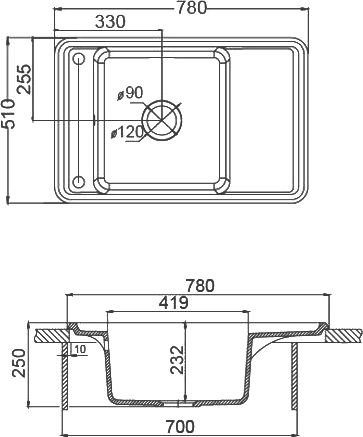 Мойка кухонная AQUATON Беллис 78 кофе 1A725032BS280 - 1