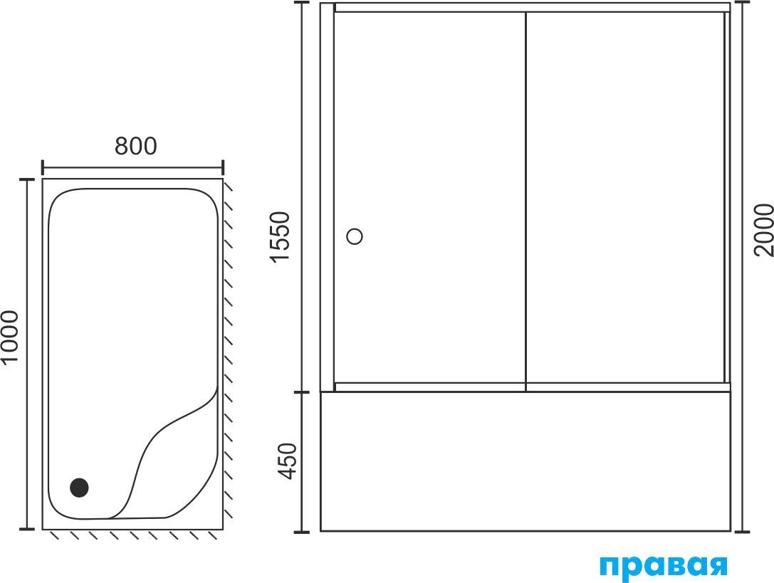 Душевой уголок Royal Bath 100х80 белый стекло матовое RB 8100BP-C-R - 6