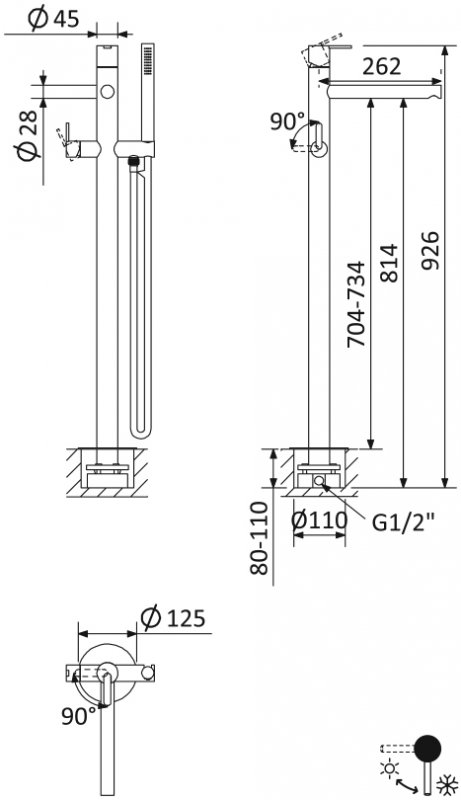 Смеситель для ванны Cezares Leaf хром  LEAF-VDP-01 - 1