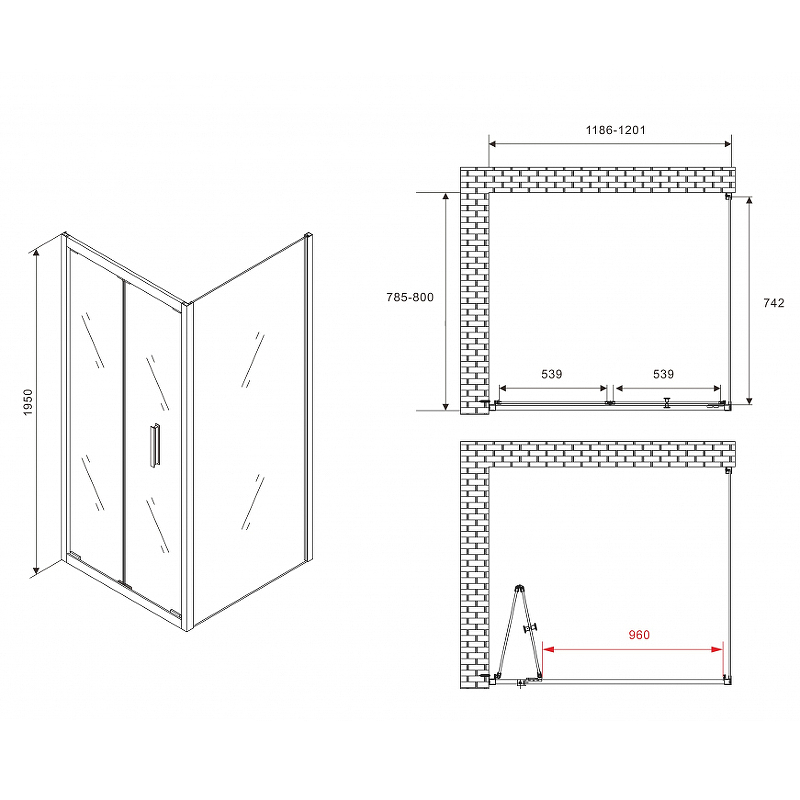 Душевой уголок Abber Sonnenstrand 120x100 профиль черный стекло прозрачное AG07120B-S100B - 4