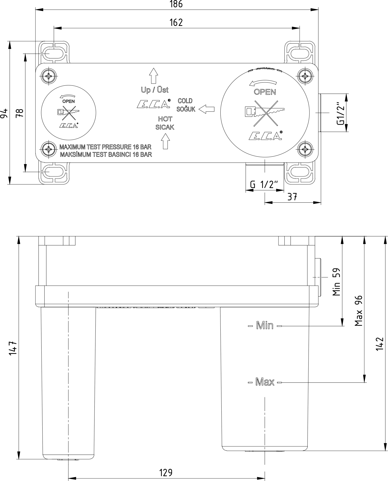 Скрытая часть E.C.A. ECA 102166601EX для смесителя - 1