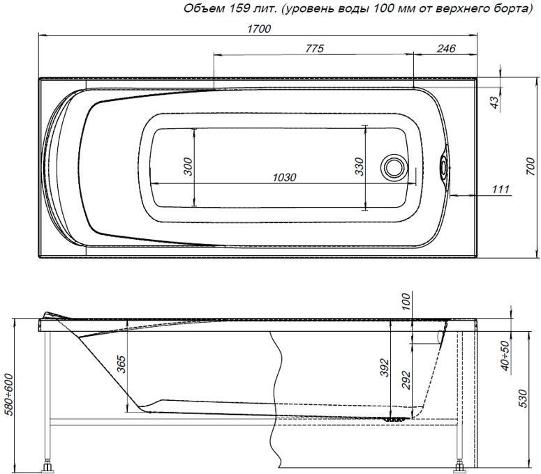 Акриловая ванна Aquanet Roma 170х70 204028 - 2