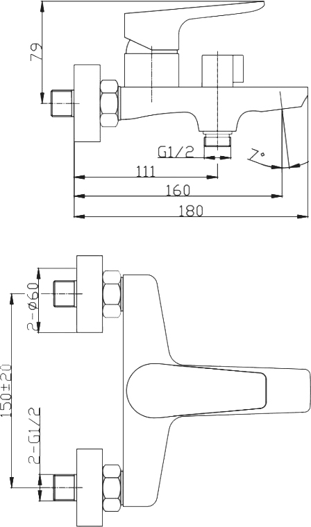 Смеситель BelBagno Ancona ANCONA-VAS-CRM для ванны с душем - 1