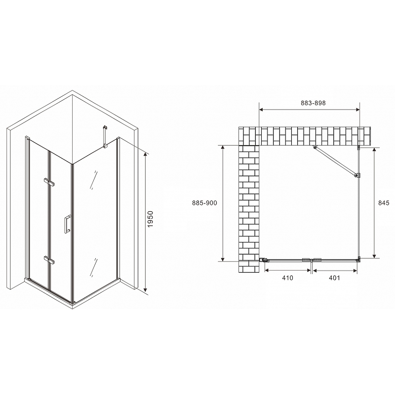 Душевой уголок Abber Zart 90x90 профиль хром стекло прозрачное AG08090P-S91 - 2