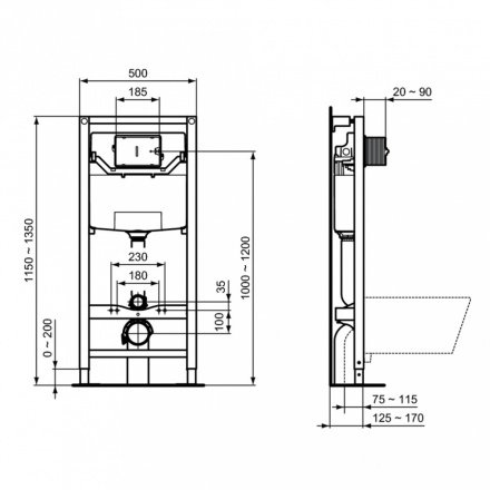 R0309AA инсталляция для подвесного унитаза с пневмат. клавишей IDEAL STANDARD (R027767 + R0116AA) - 1