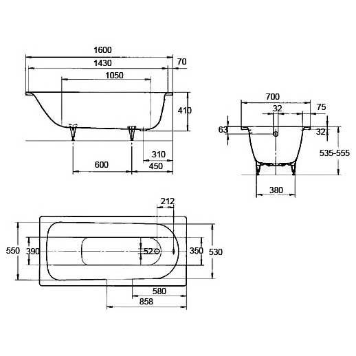 Стальная ванна Kaldewei Advantage Saniform Plus 362-1 160x70 111700010001 - 3