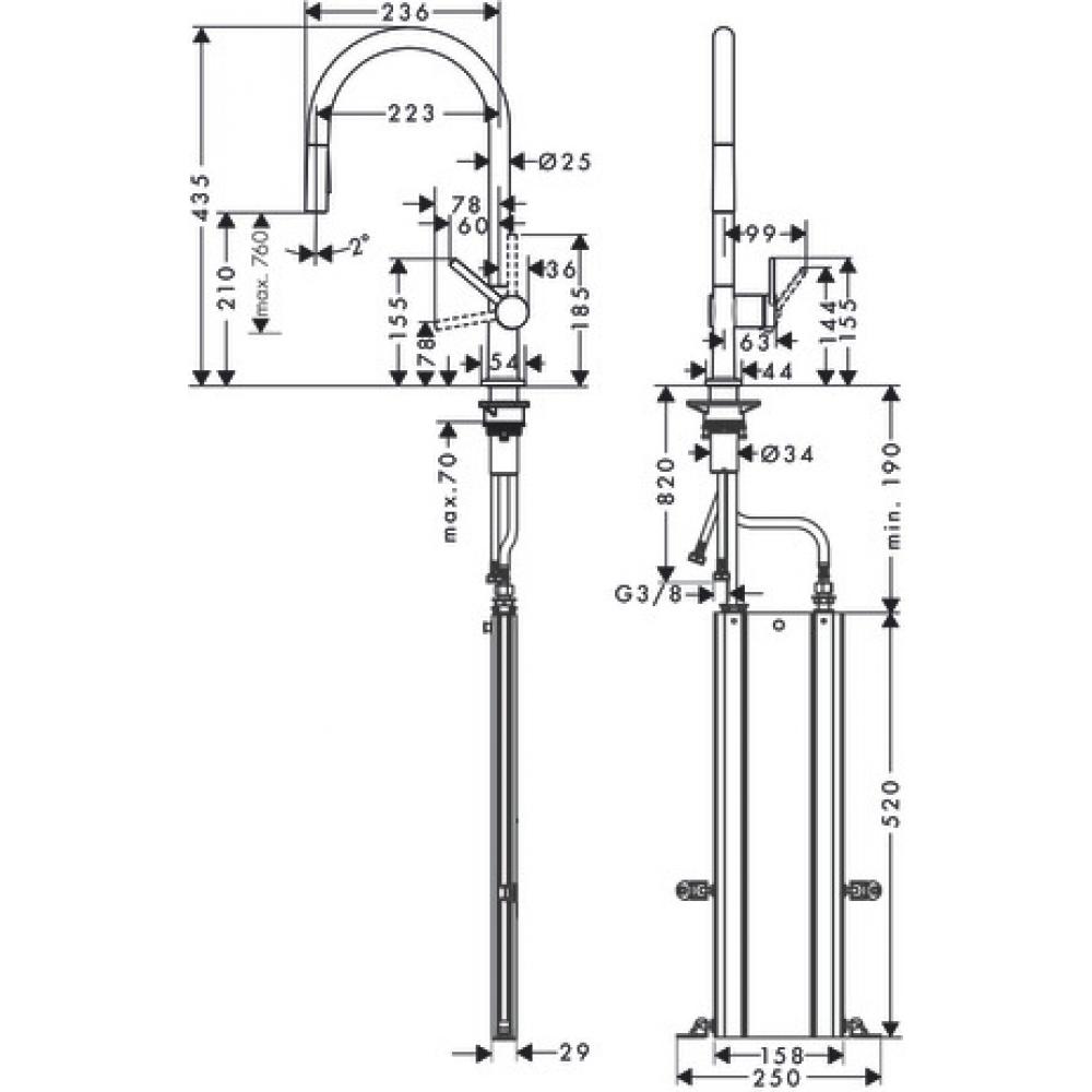 Кухонный смеситель однорычажный, 210, с вытяжным душем, 2jet, sBox Hansgrohe 72801800 - 4