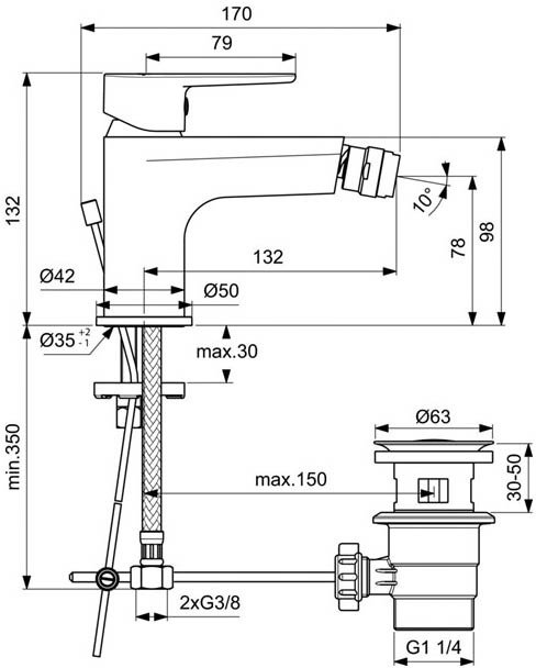 Смеситель для биде Ideal Standard Cerafine хром BC498AA - 1