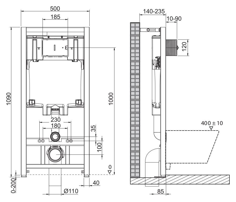 Система инсталляции BelBagno 80 с кнопкой смыва черный матовый BB002-80/BB012-MR-NERO.M - 5