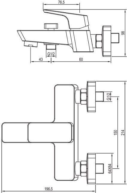 AF440-20B Aquanet Gotic, смеситель для ванны, черн.мат (243292) - 2