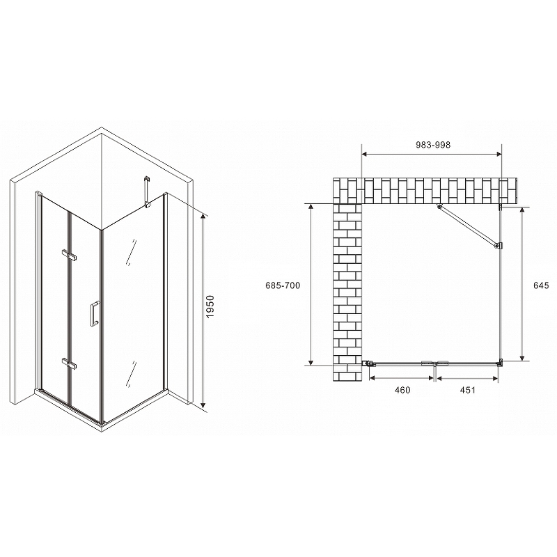 Душевой уголок Abber Zart 100x70 профиль хром стекло прозрачное AG08100P-S71 - 2