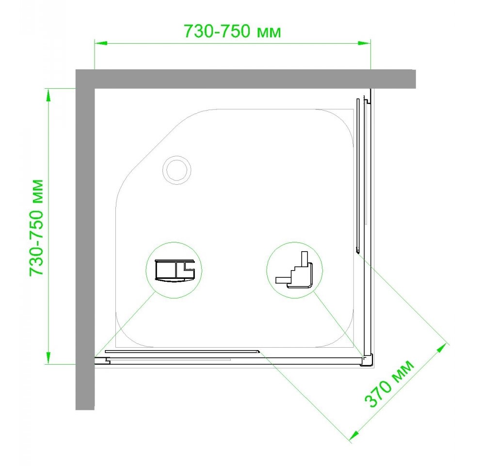 Душевой уголок Royal Bath HPD 75x80 профиль черный стекло матовое RB8075HPD-C-BL - 3