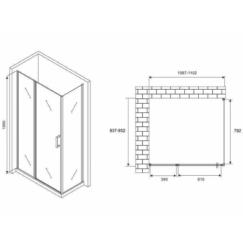 Душевой уголок Abber Sonnenstrand 110х85 черный стекло прозрачное AG04110BS-S85B - 1