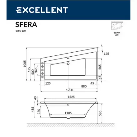 Акриловая ванна Excellent Sfera 170х100 левая белая бронза с гидромассажем WAEX.SFL17.SMART.BR - 2