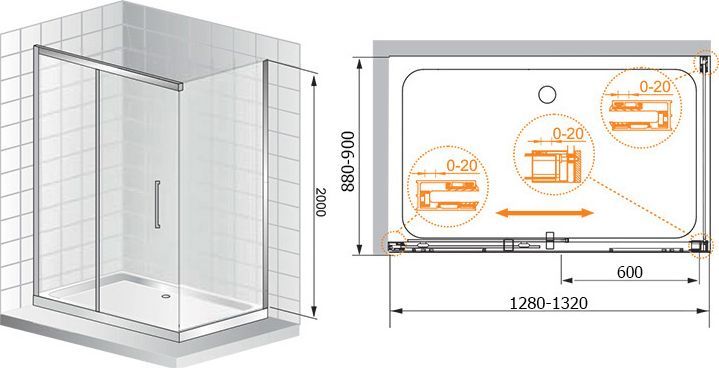 Душевой уголок Cezares Premier soft 130х90 хром стекло прозрачное PREMIER-SOFT-W-AH-1-130/90-C-Cr-IV - 6