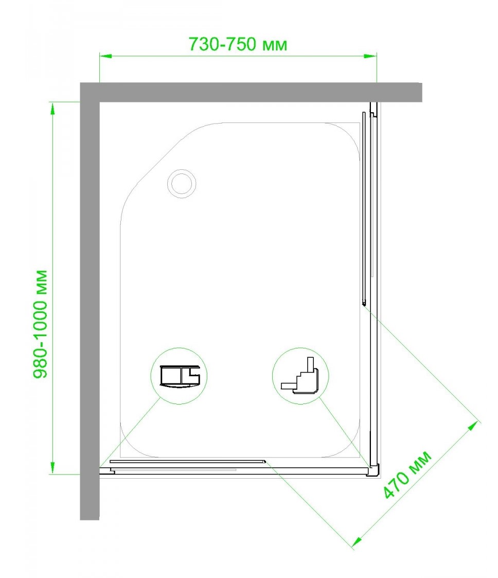 Душевой уголок Royal Bath HPD 75x100 профиль черный стекло матовое RB1075HPD-C-BL - 3